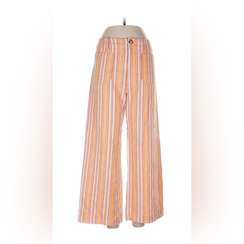 Anthropologie Maeve The Colette Linen Edition Cropped Striped Pants 10 / 30 - Picture 2 of 5